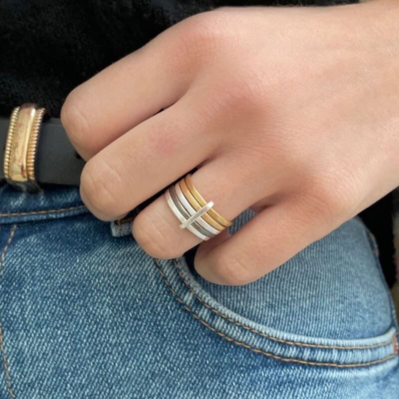 Sophie 5Mix Ring Silver Gold Ruthenium
